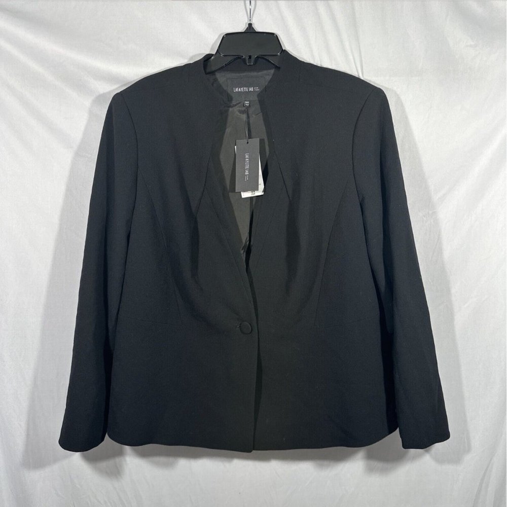NWT $798 Lafayette 148 [ PLUS 18W ] Crepe Collarless Wool Blazer‎ in Black
